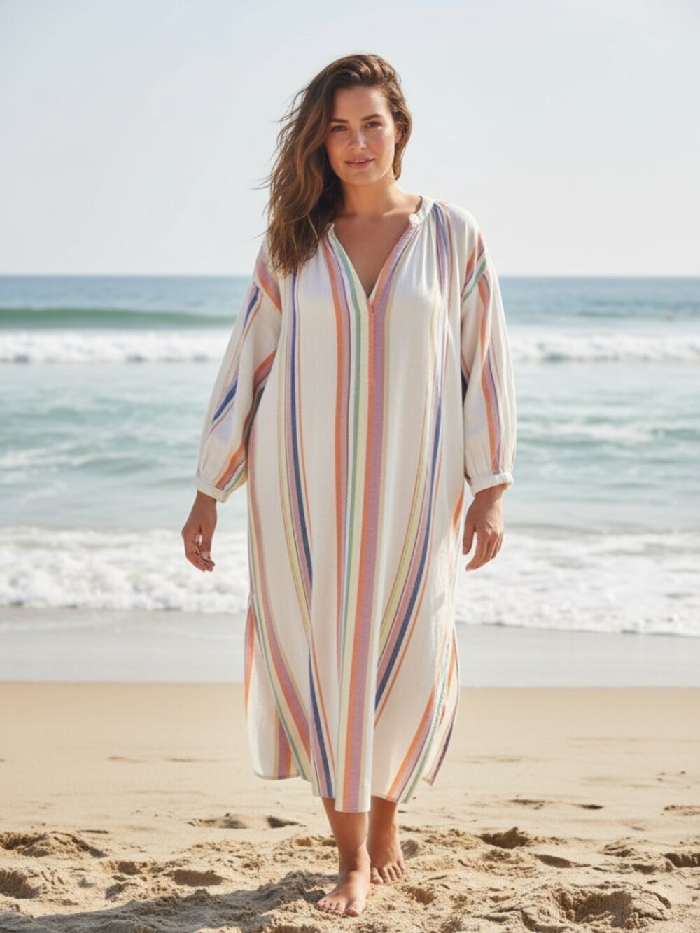 Lemlem X H&M Striped Lyocell Kaftan Midi Dress Oversized Resort OS